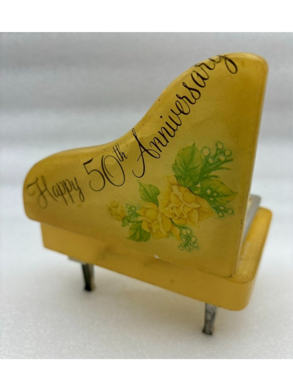 1970s Italian Hand Carved Alabaster Piano Shaped Trinket Box with Decal